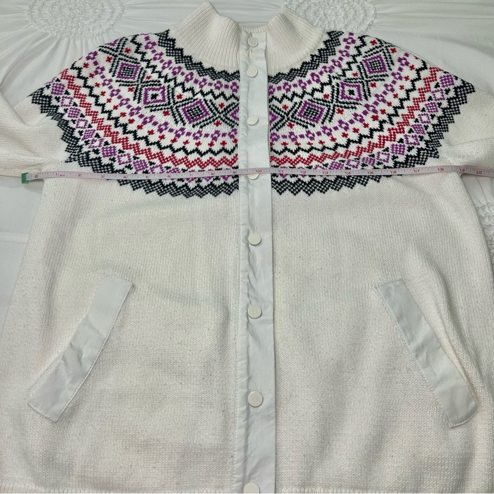 Talbots Thermolite Sweater Jacket Modern Fair Isle Snap Front Cardigan Sz Small - Picture 9 of 16